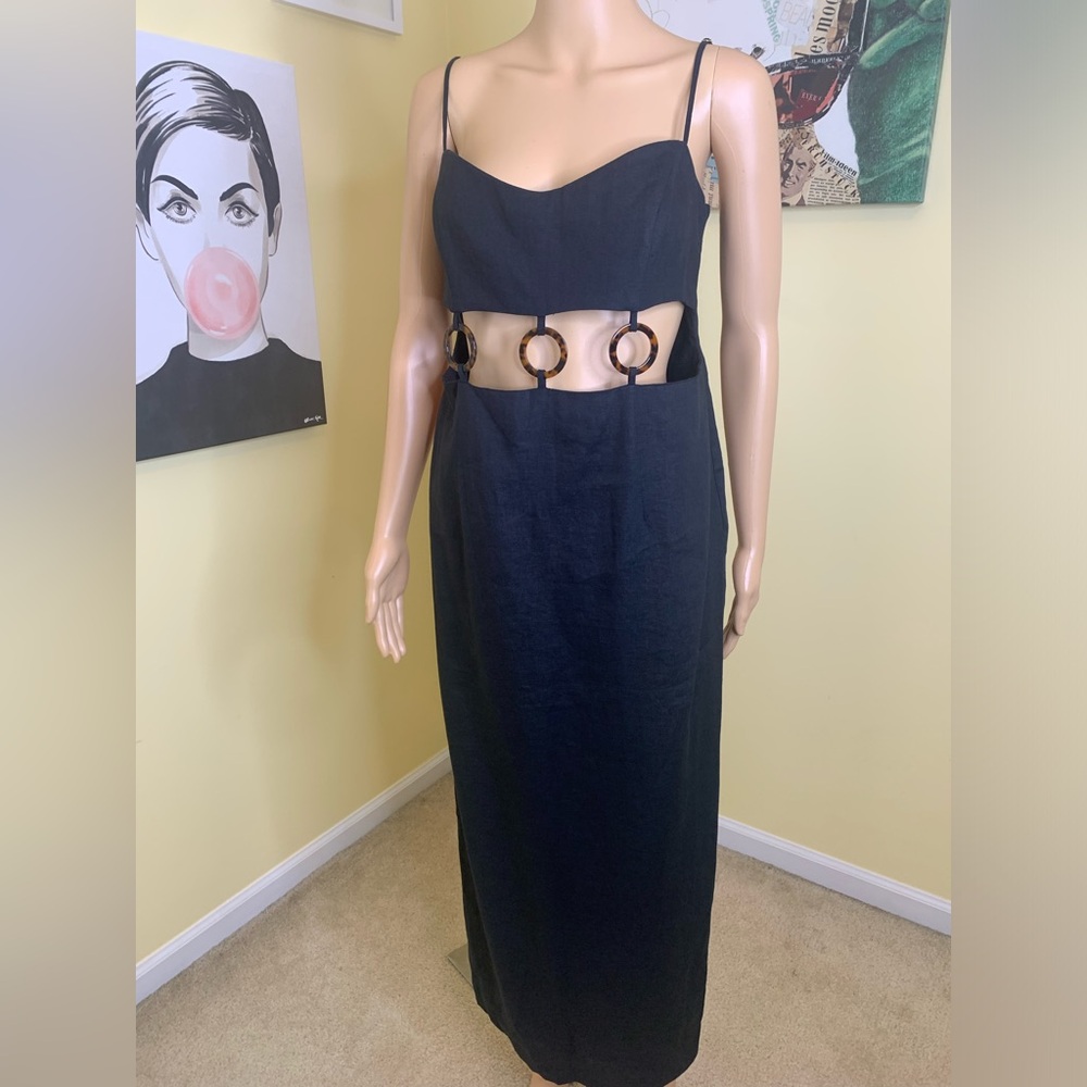 💫HP‼️💫 NWT Revolve RUMER 100% Linen “Bridget” Ring Maxi in Black, Size Large - Picture 11 of 17